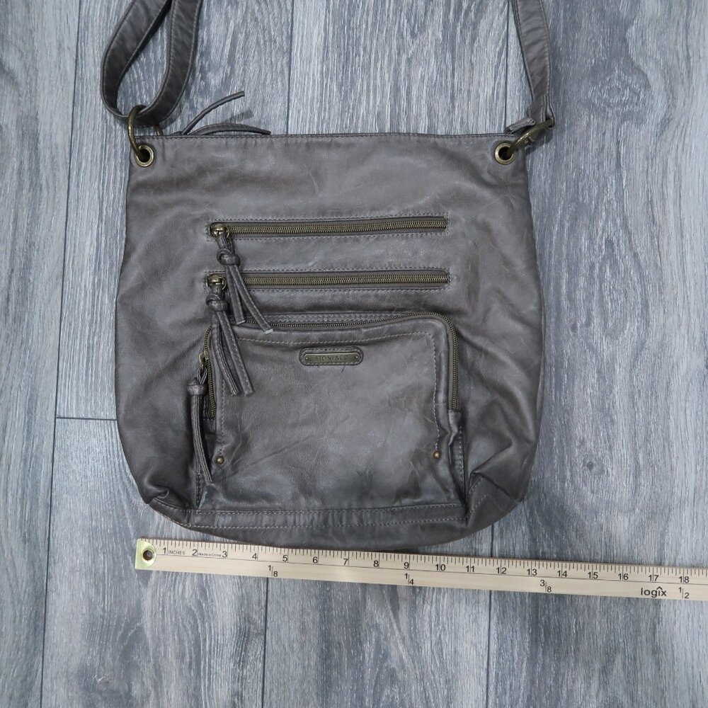 Stone & Co Purse Womens Crossbody Shoulder Strap Adjustable Gray Bucket Bag - Picture 8 of 12